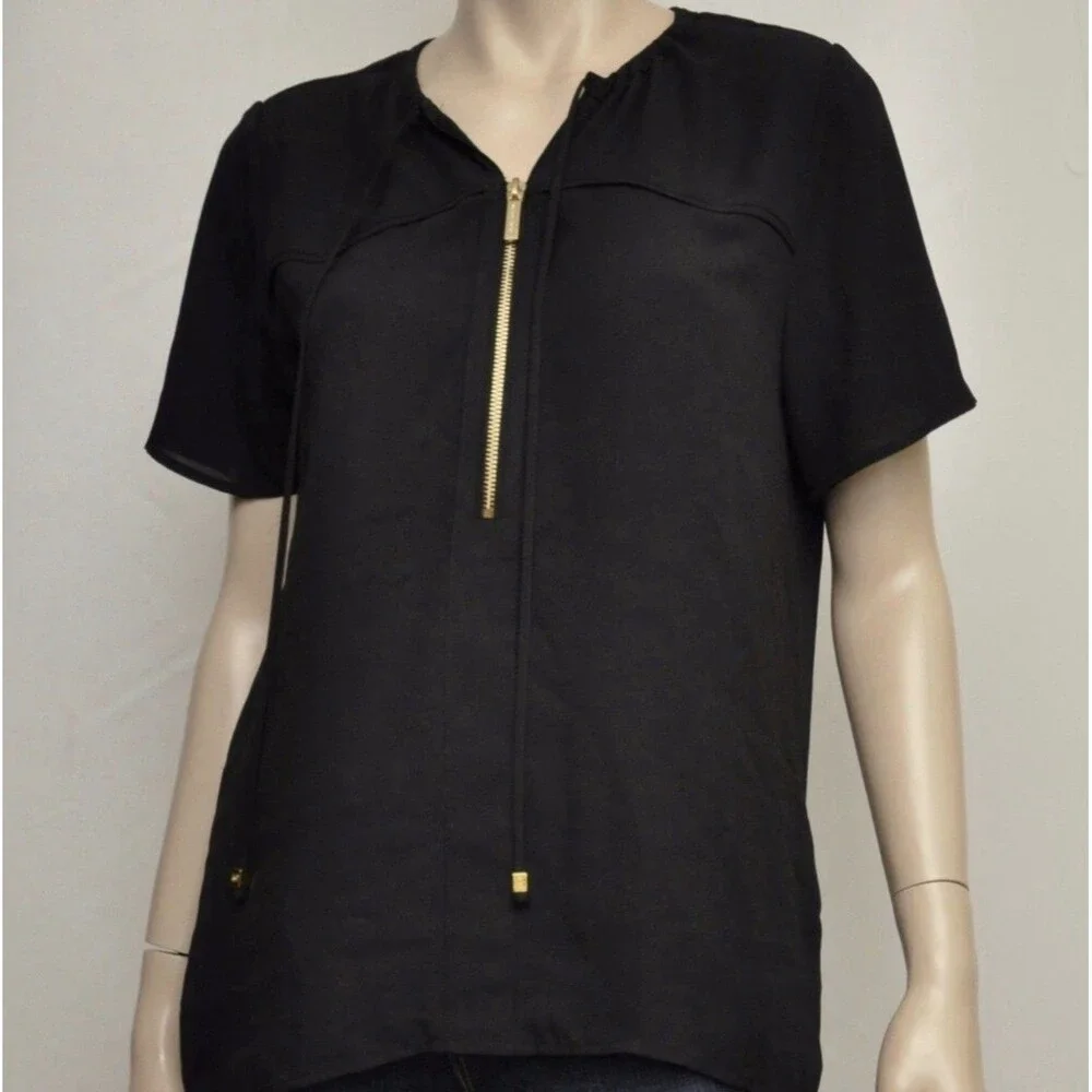 Michael Kors Womens Top Size 4 Sheer Zipper.  Black